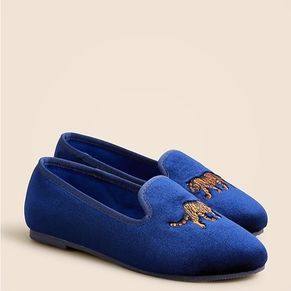 J Crew Kids' embroidered tiger velvet slip-on shoes CB771 - Picture 1 of 5